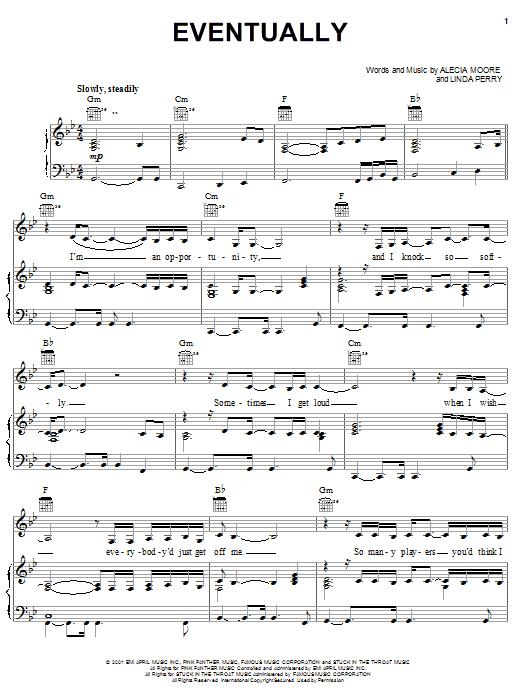Pink Eventually sheet music, chords, lyrics - Printable PDF for Piano, Vocal & Guitar (Right-Hand Melody)