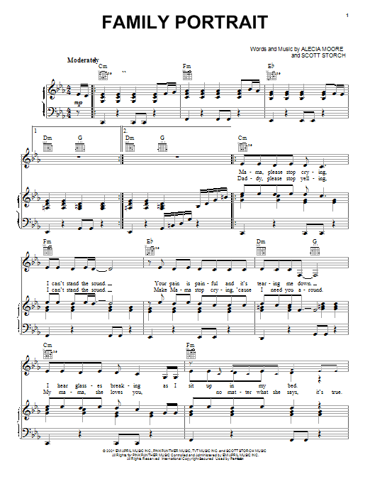 Pink Family Portrait sheet music, chords, lyrics - Printable PDF for Piano, Vocal & Guitar