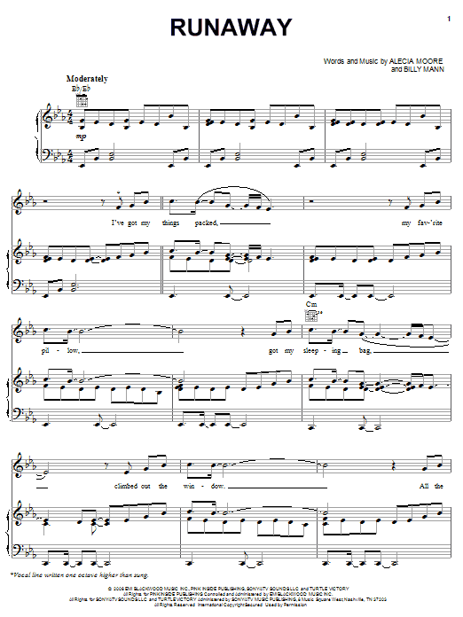 Pink Runaway sheet music, chords, lyrics - Printable PDF for Piano, Vocal & Guitar (Right-Hand Melody)