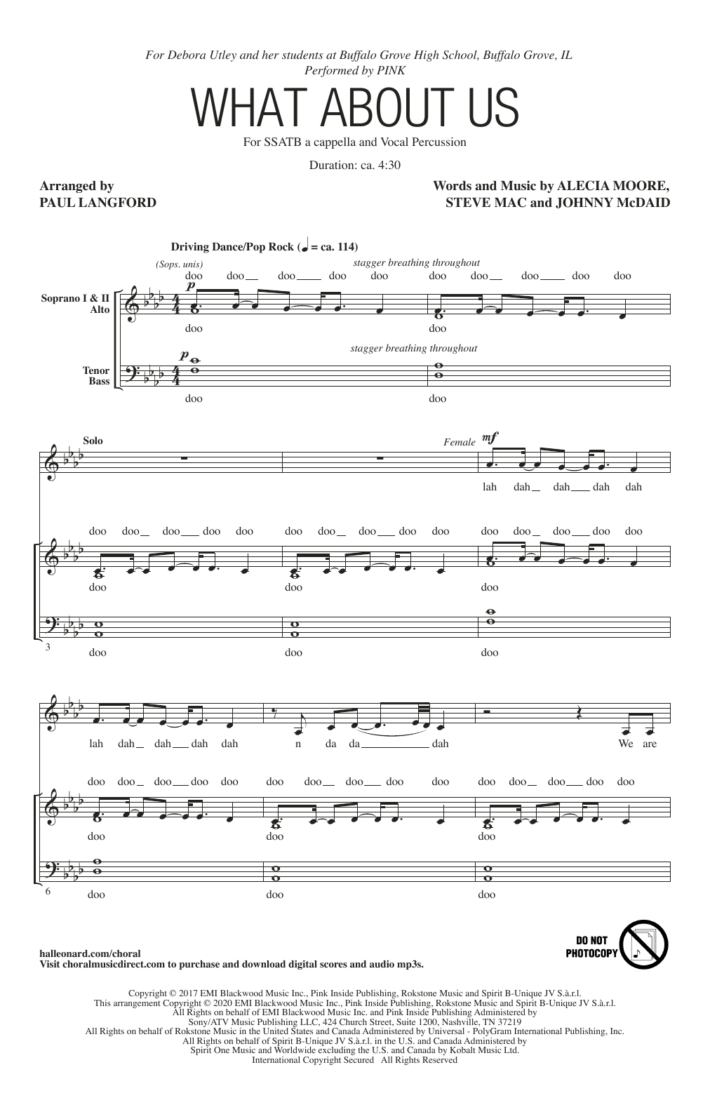 Pink What About Us (arr. Paul Langford) sheet music, chords, lyrics - Printable PDF for SATB Choir