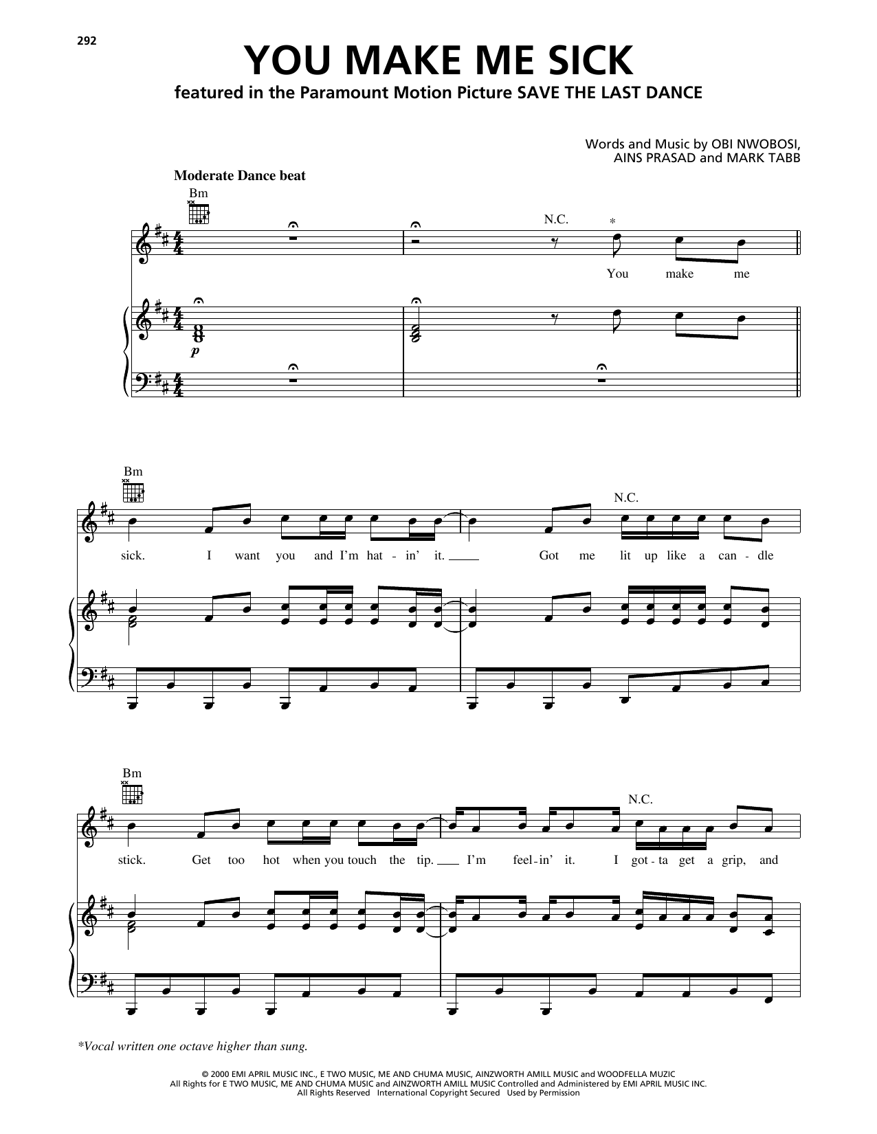 P!nk You Make Me Sick sheet music, chords, lyrics - Printable PDF for Piano, Vocal & Guitar Chords (Right-Hand Melody)