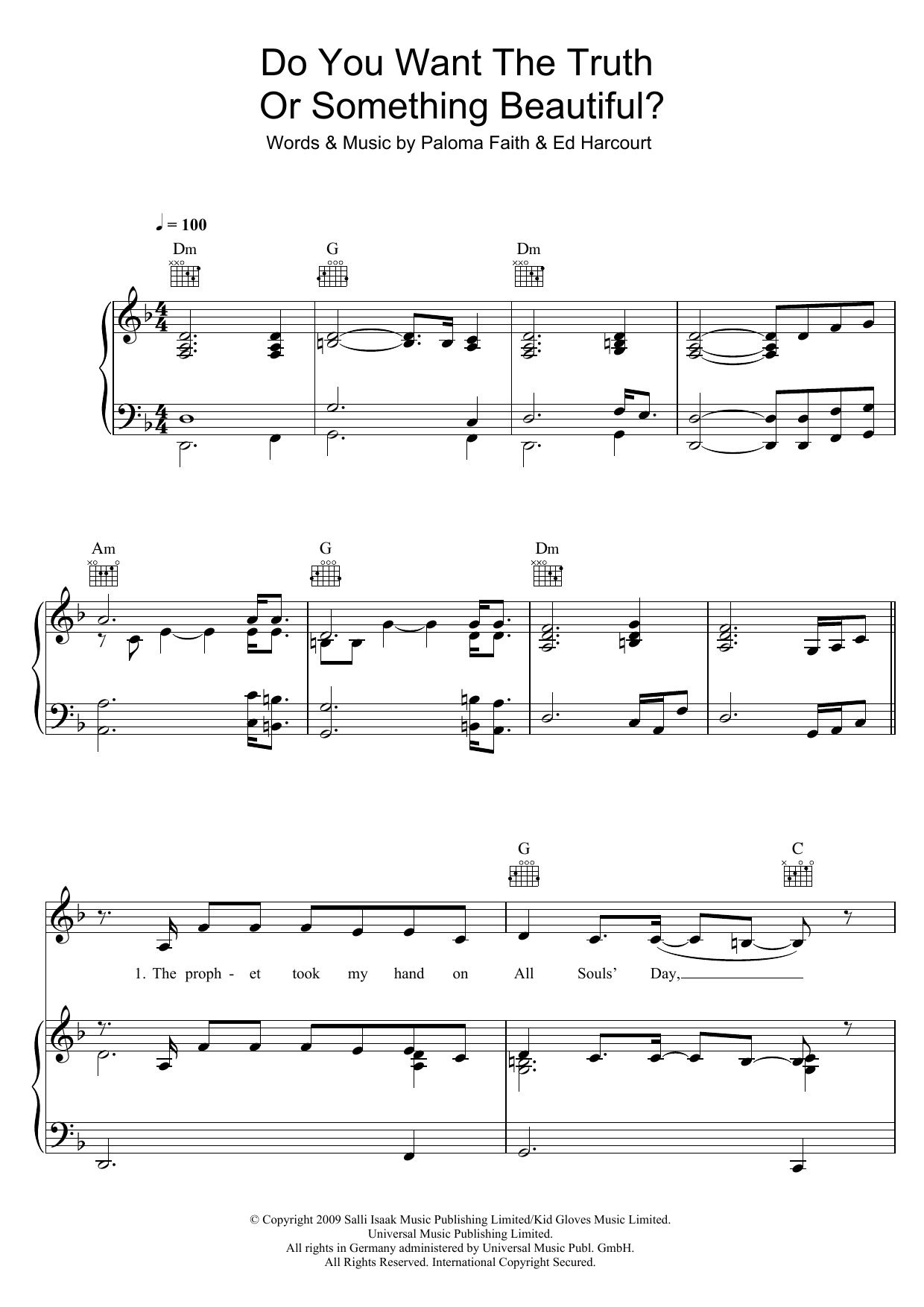 Paloma Faith Do You Want The Truth Or Something Beautiful? sheet music, chords, lyrics - Printable PDF for Piano, Vocal & Guitar (Right-Hand Melody)