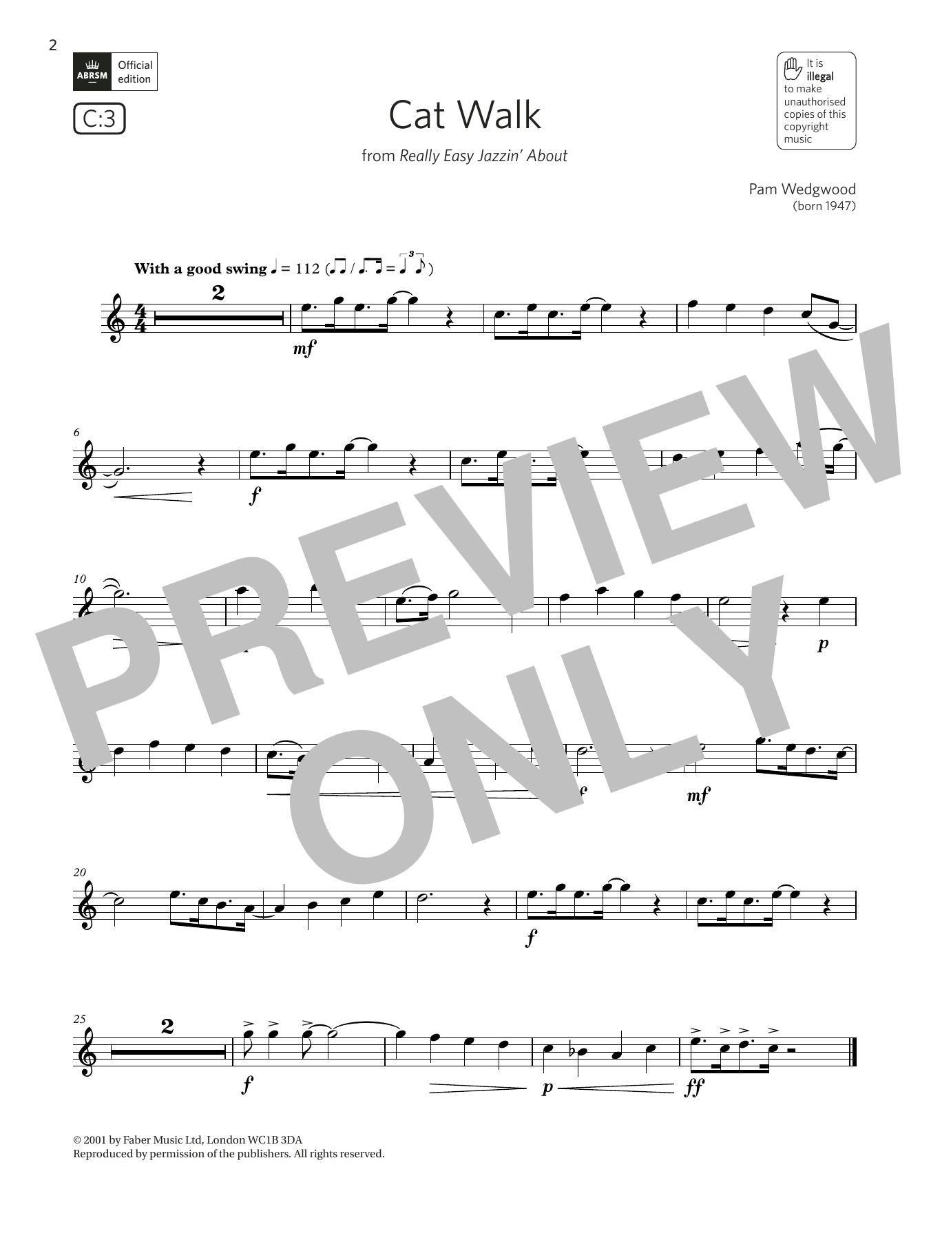 Pam Wedgwood Cat Walk (from Really Easy Jazzin' About) (Grade 2 List C3 from the ABRSM Flute syllabus from 2022) sheet music, chords, lyrics - Printable PDF for Flute Solo