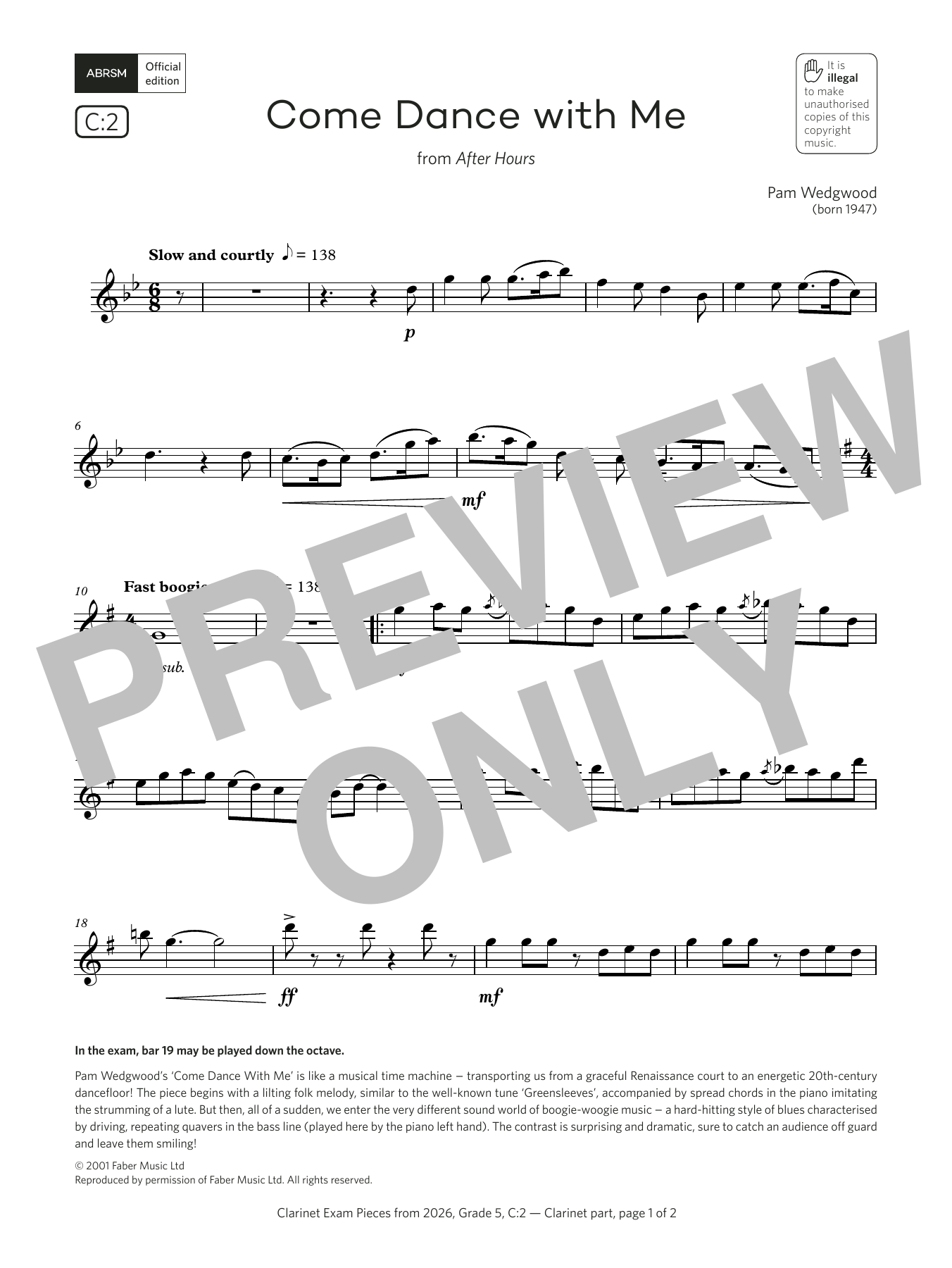Pam Wedgwood Come Dance with Me (Grade 5, list C2, from the ABRSM Clarinet Syllabus from 2026) sheet music, chords, lyrics - Printable PDF for Clarinet Solo