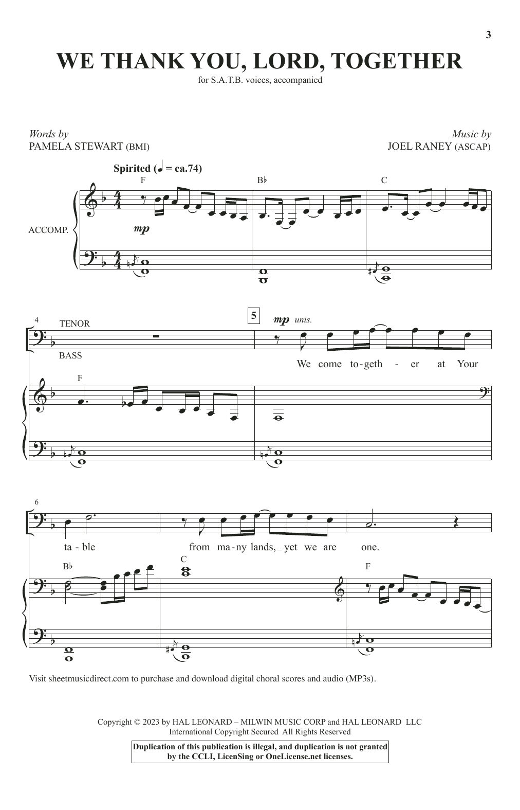 Pamela Stewart & Joel Raney We Thank You, Lord, Together sheet music, chords, lyrics - Printable PDF for SATB Choir