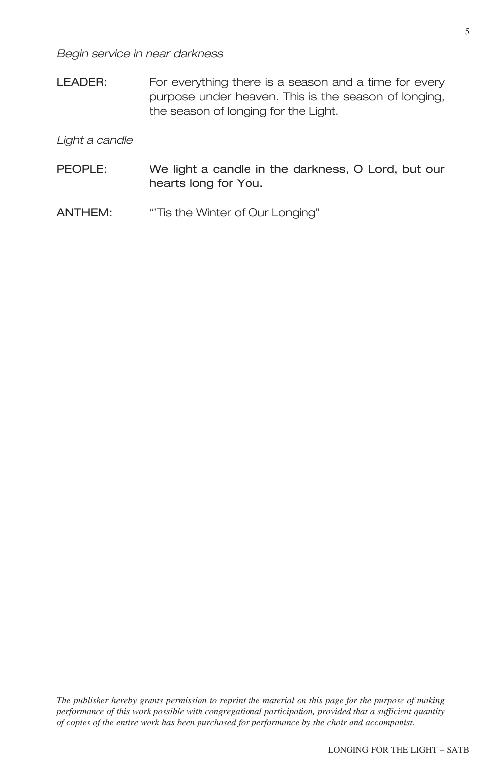 John Purifoy Longing For The Light (A Service For Advent) sheet music, chords, lyrics - Printable PDF for SATB