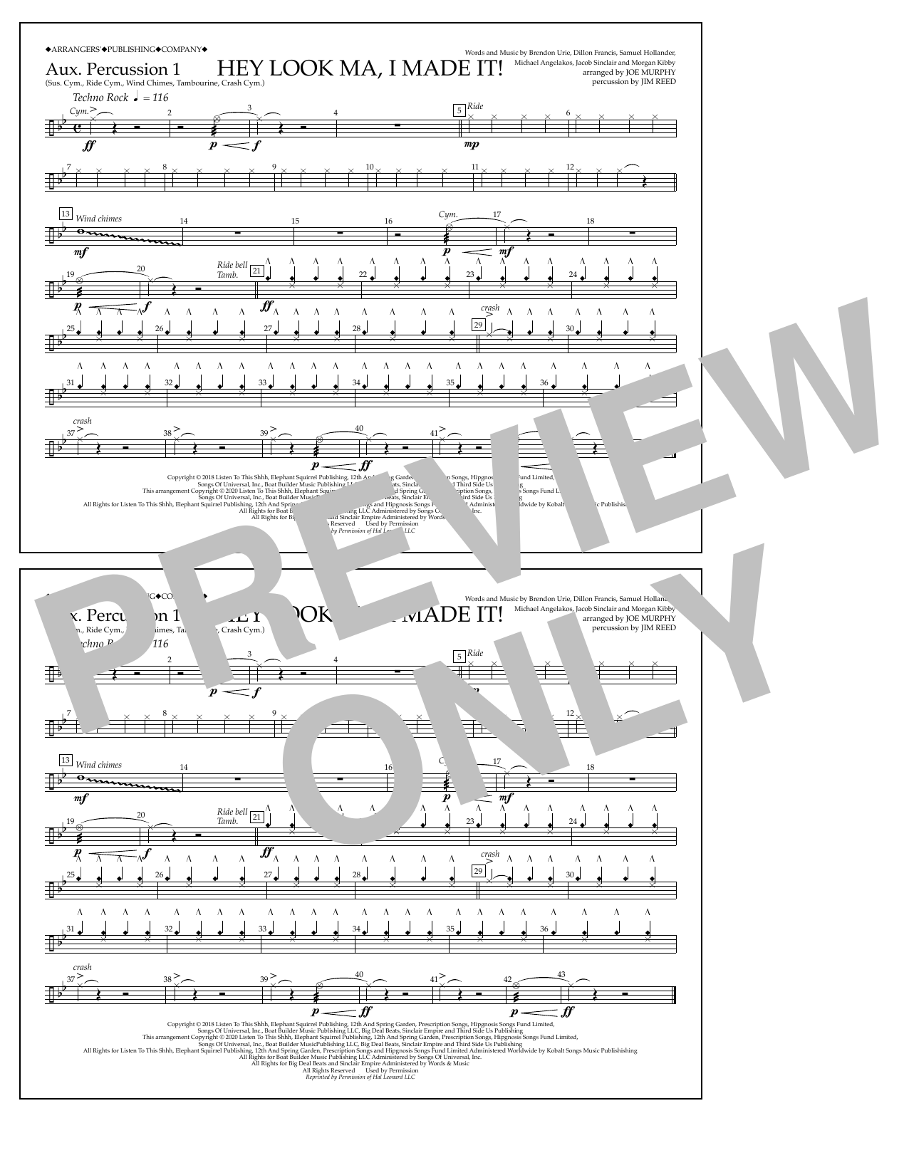 Panic! At The Disco Hey Look Ma, I Made It (arr. Joe Murphy) - Aux. Percussion 1 sheet music, chords, lyrics - Printable PDF for Marching Band
