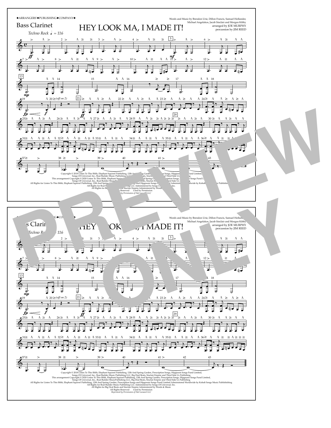 Panic! At The Disco Hey Look Ma, I Made It (arr. Joe Murphy) - Bass Clarinet sheet music, chords, lyrics - Printable PDF for Marching Band