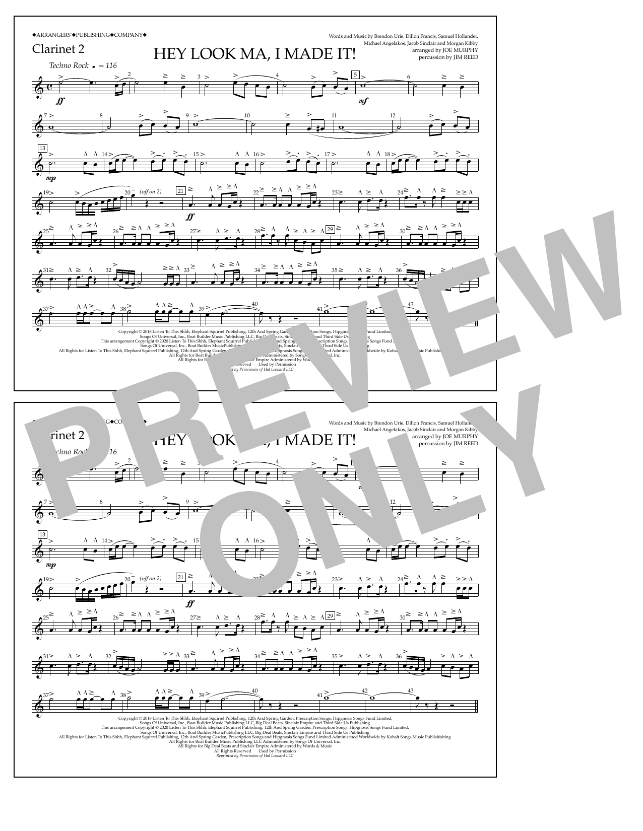 Panic! At The Disco Hey Look Ma, I Made It (arr. Joe Murphy) - Clarinet 2 sheet music, chords, lyrics - Printable PDF for Marching Band