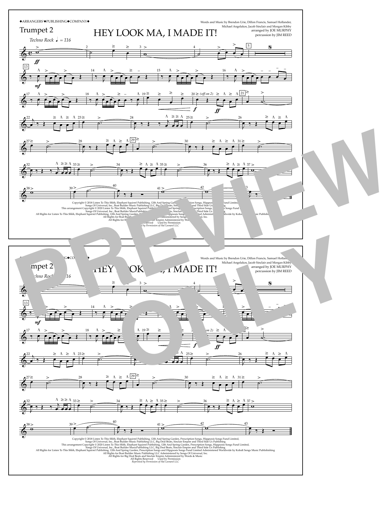 Panic! At The Disco Hey Look Ma, I Made It (arr. Joe Murphy) - Trumpet 2 sheet music, chords, lyrics - Printable PDF for Marching Band