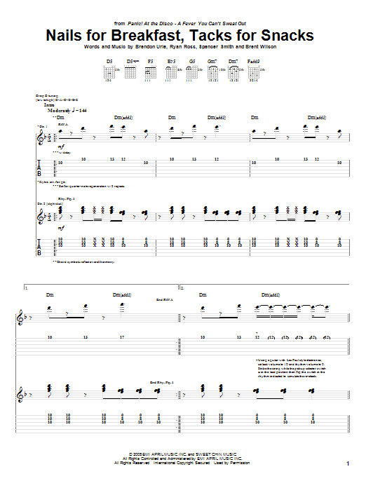 Panic! At The Disco Nails For Breakfast, Tacks For Snacks sheet music, chords, lyrics - Printable PDF for Guitar Tab