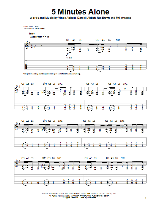 Learn to play Pantera 5 Minutes Alone sheet music for Guitar Tab in minutes. Pantera 5 Minutes Alone sheet music preview music notes and score for Guitar Tab including 9 page(s)