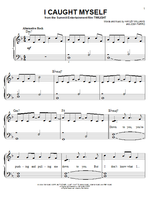 Learn to play Paramore I Caught Myself sheet music for Piano, Vocal & Guitar (Right-Hand Melody) in minutes. Paramore I Caught Myself sheet music preview music notes and score for Piano, Vocal & Guitar (Right-Hand Melody) including 7 page(s)