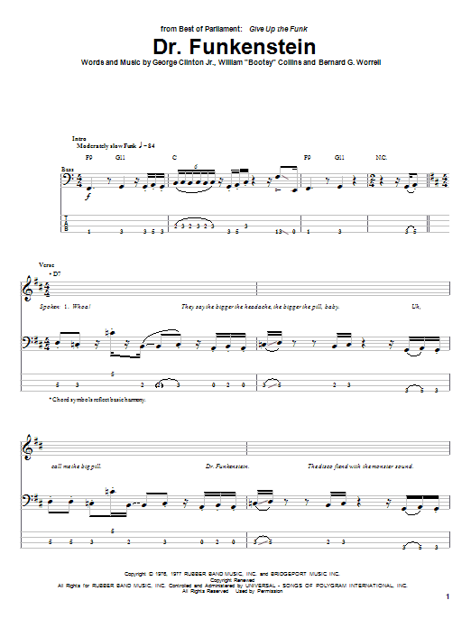 Learn to play Parliament Dr. Funkenstein sheet music for Bass Guitar Tab in minutes. Parliament Dr. Funkenstein sheet music preview music notes and score for Bass Guitar Tab including 14 page(s)