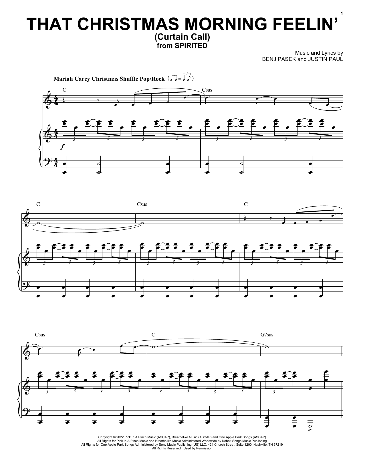 Pasek & Paul That Christmas Morning Feelin' (Curtain Call) (from Spirited) sheet music, chords, lyrics - Printable PDF for Piano & Vocal