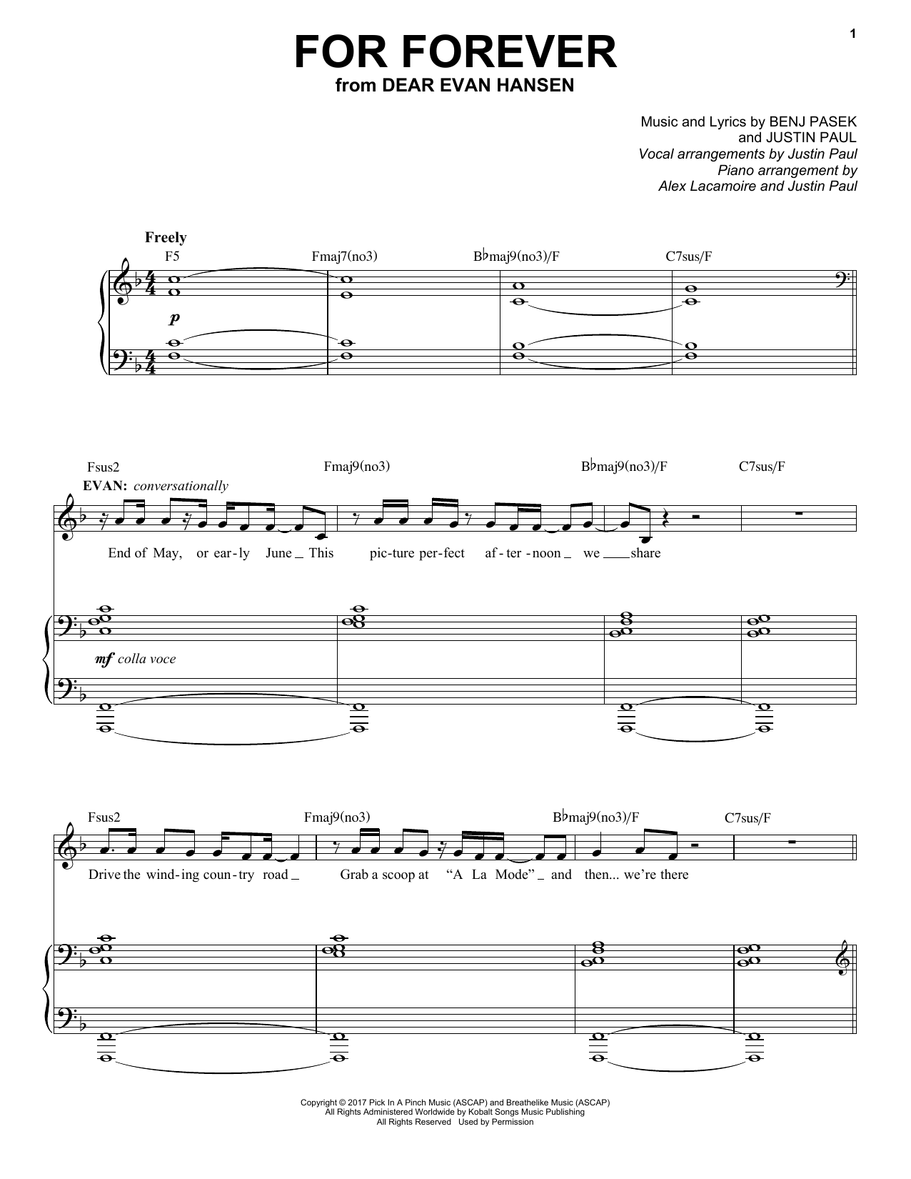 Pasek & Paul For Forever sheet music, chords, lyrics - Printable PDF for VPROPG