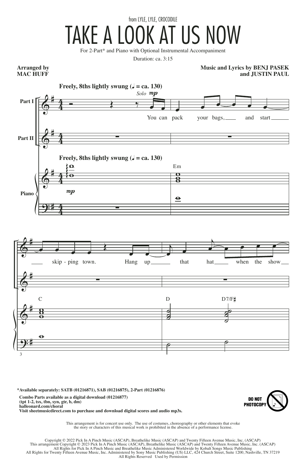 Pasek & Paul Take A Look At Us Now (from Lyle, Lyle, Crocodile) (arr. Mac Huff) sheet music, chords, lyrics - Printable PDF for 2-Part Choir