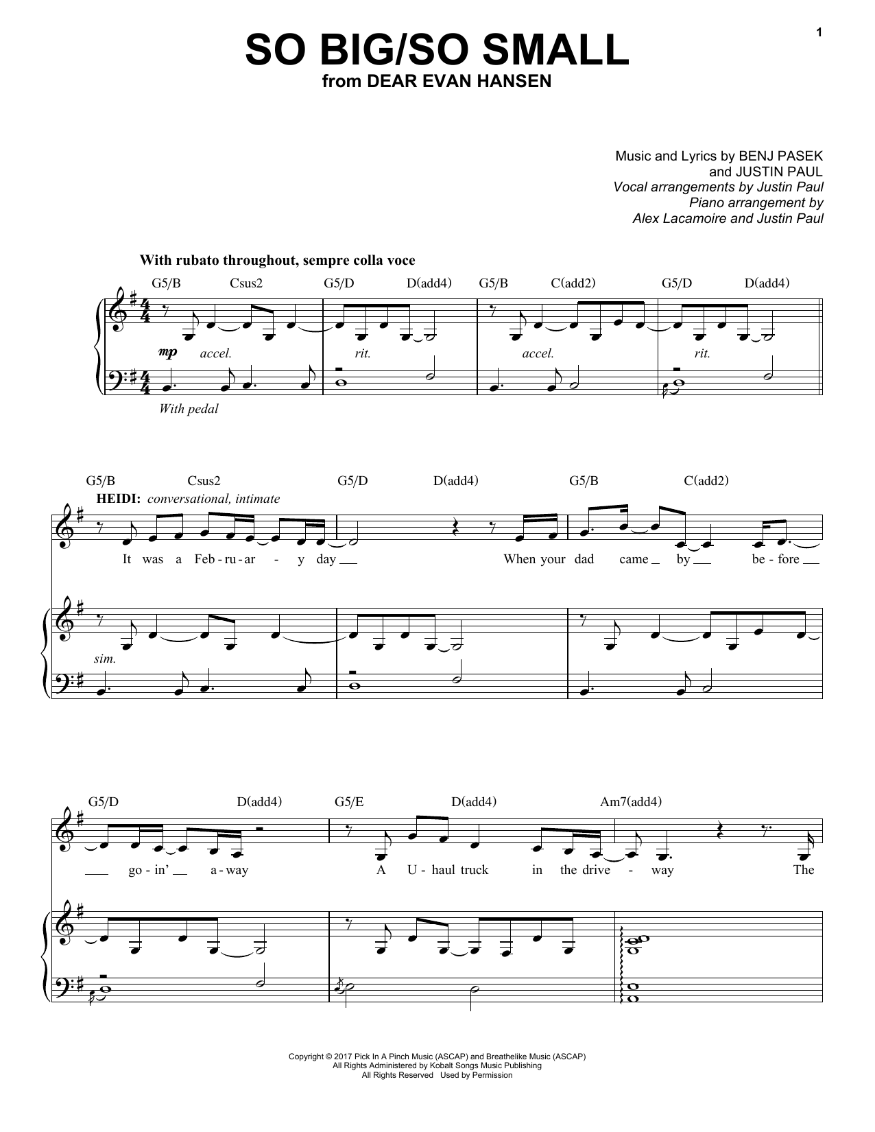 Learn to play Pasek & Paul So Big/So Small (from Dear Evan Hansen) sheet music for E-Z Play Today in minutes. Pasek & Paul So Big/So Small (from Dear Evan Hansen) sheet music preview music notes and score for E-Z Play Today including 6 page(s)