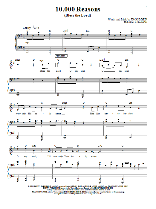 Passion 10,000 Reasons (Bless The Lord) sheet music, chords, lyrics - Printable PDF for Piano, Vocal & Guitar (Right-Hand Melody)