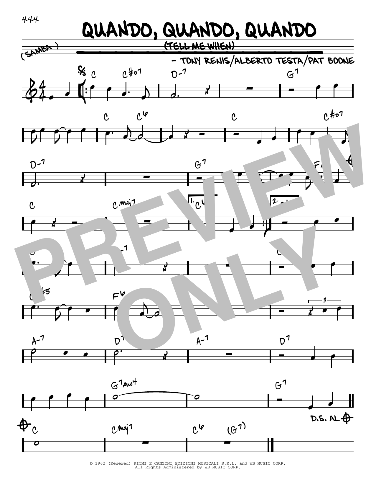 Pat Boone Quando, Quando, Quando (Tell Me When) sheet music, chords, lyrics - Printable PDF for Real Book – Melody & Chords