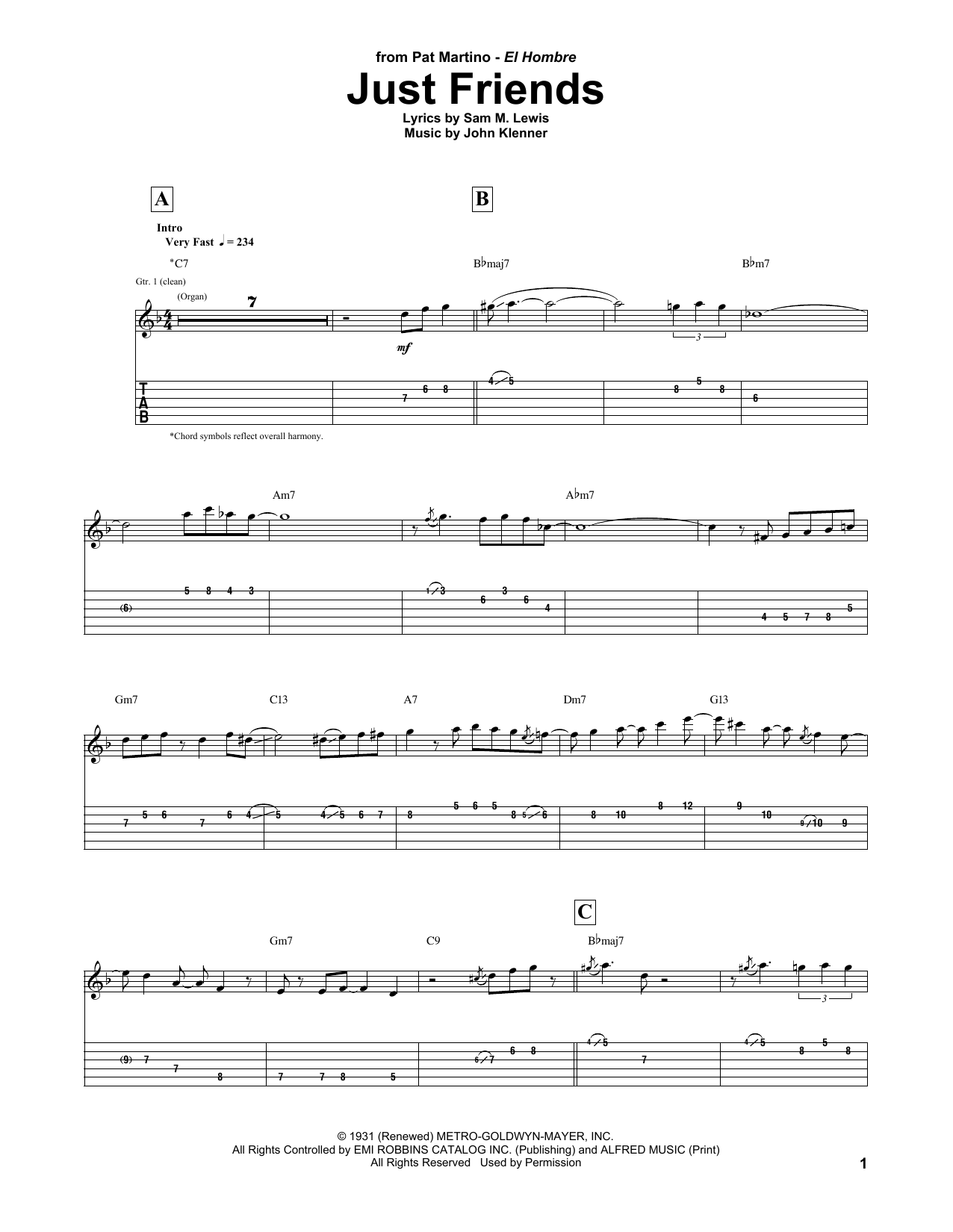 Pat Martino Just Friends sheet music preview music notes and score for Electric Guitar Transcription including 15 page(s)