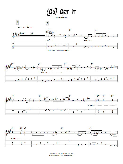Learn to play Pat Metheny (Go) Get It sheet music for Guitar Tab in minutes. Pat Metheny (Go) Get It sheet music preview music notes and score for Guitar Tab including 17 page(s)