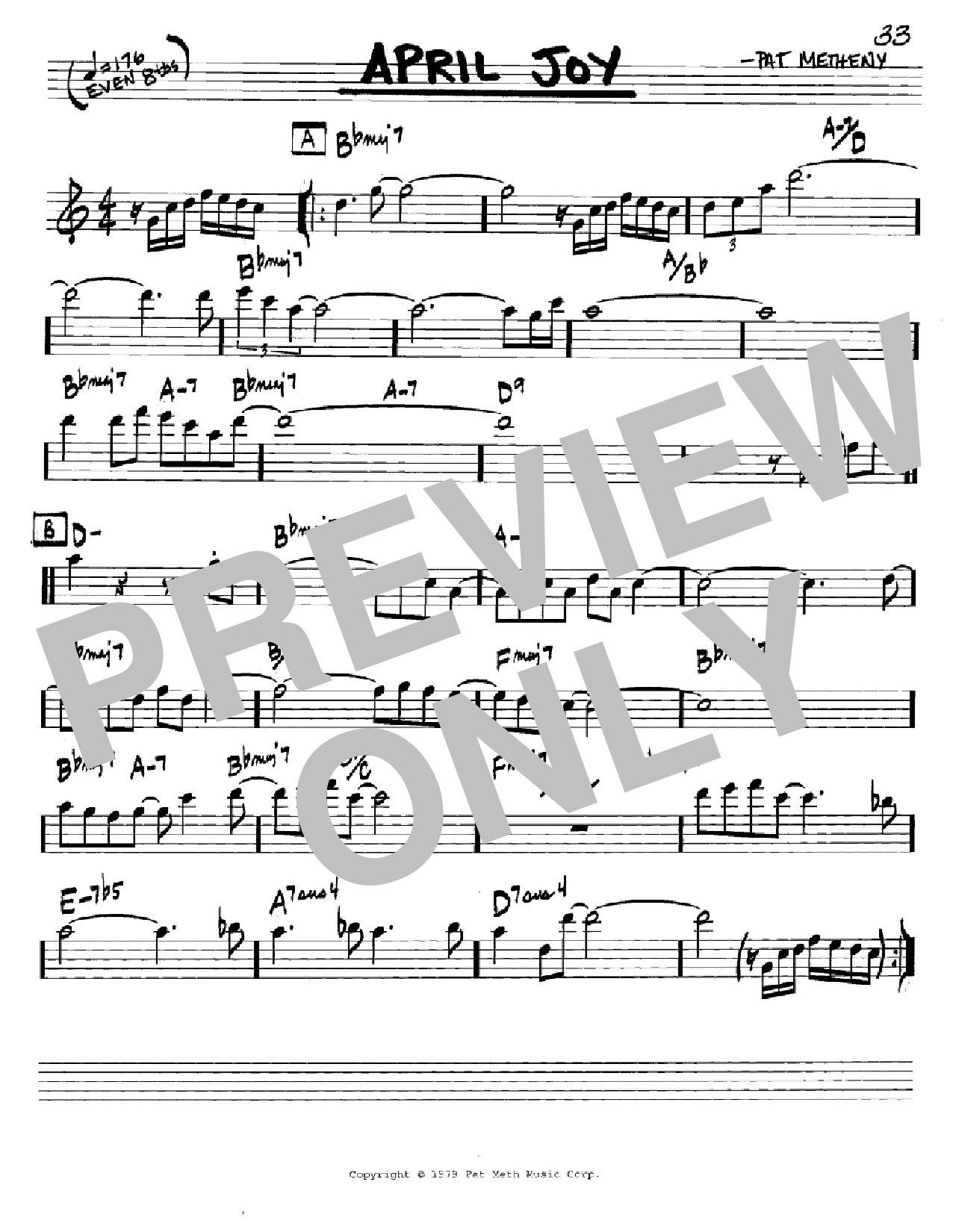 Learn to play Pat Metheny April Joy sheet music for Real Book - Melody & Chords - C Instruments in minutes. Pat Metheny April Joy sheet music preview music notes and score for Real Book - Melody & Chords - C Instruments including 1 page(s)