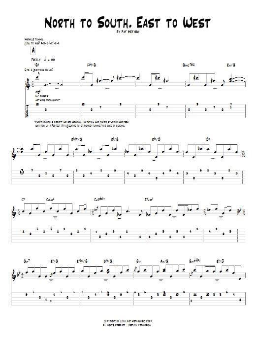 Pat Metheny North To South, East To West sheet music preview music notes and score for Guitar Tab including 12 page(s)