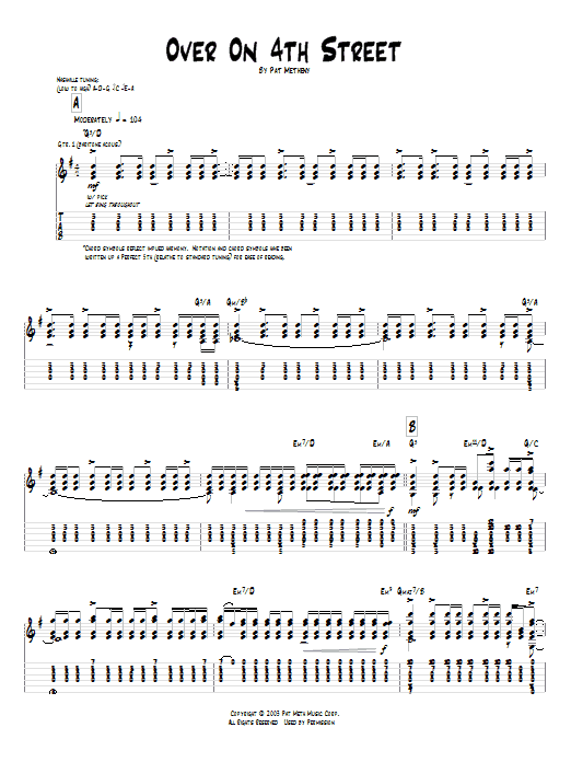 Learn to play Pat Metheny Over On 4th Street sheet music for Guitar Tab in minutes. Pat Metheny Over On 4th Street sheet music preview music notes and score for Guitar Tab including 8 page(s)