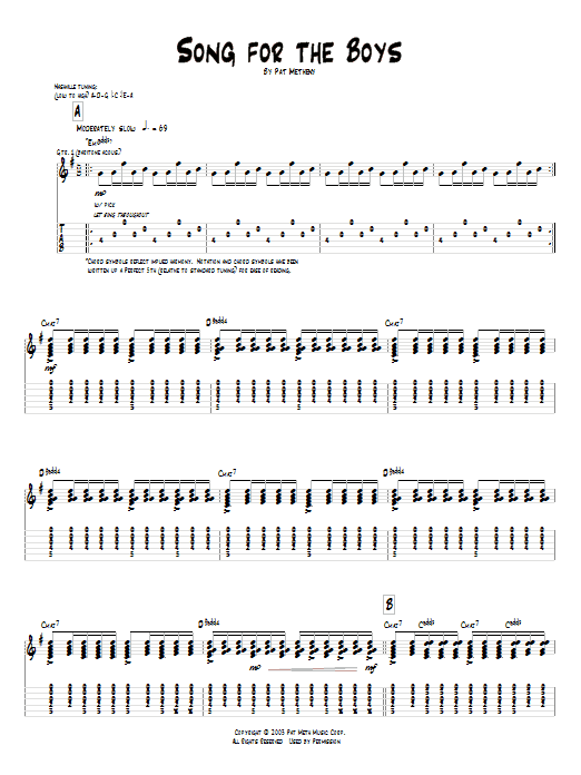 Learn to play Pat Metheny Song For The Boys sheet music for Guitar Tab in minutes. Pat Metheny Song For The Boys sheet music preview music notes and score for Guitar Tab including 10 page(s)