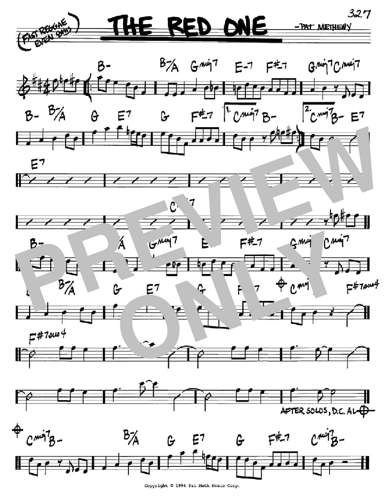 Learn to play Pat Metheny The Red One sheet music for Real Book - Melody & Chords - C Instruments in minutes. Pat Metheny The Red One sheet music preview music notes and score for Real Book - Melody & Chords - C Instruments including 1 page(s)