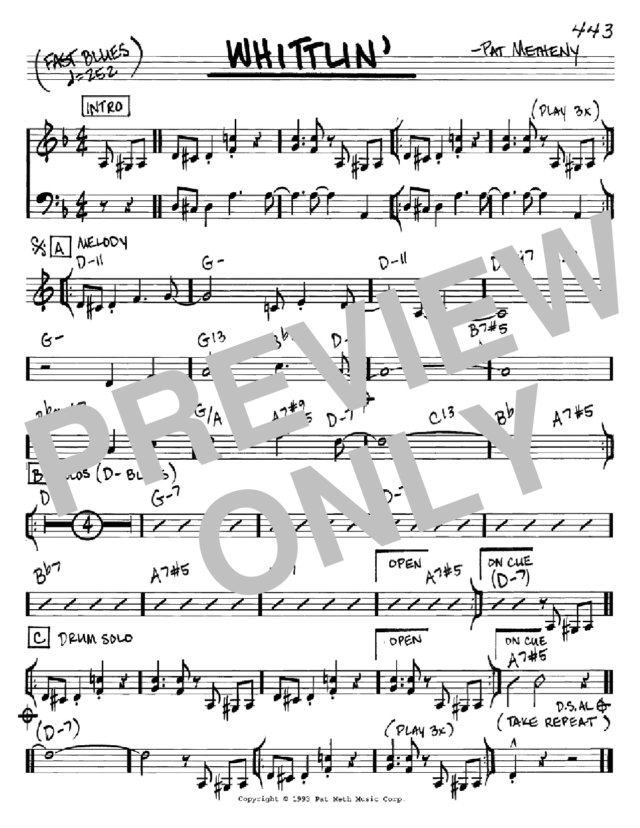 Joshua Redman Whittlin' sheet music preview music notes and score for Real Book - Melody & Chords - C Instruments including 1 page(s)