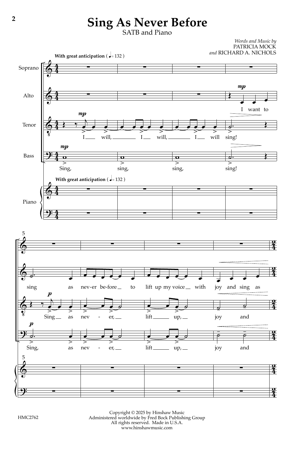 Patricia Mock & Richard A. Nichols Sing As Never Before sheet music, chords, lyrics - Printable PDF for SATB Choir