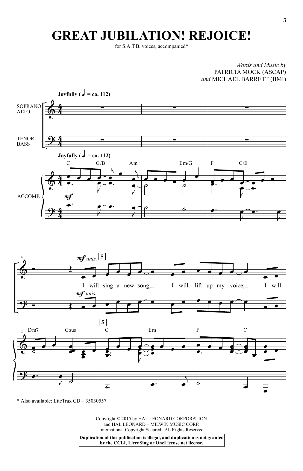 Patricia Mock Great Jubilation! Rejoice! sheet music, chords, lyrics - Printable PDF for SATB