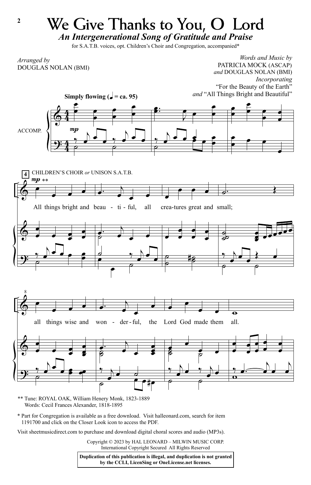 Patricia Mock We Give Thanks To You, O Lord (arr. Douglas Nolan) sheet music, chords, lyrics - Printable PDF for SATB Choir