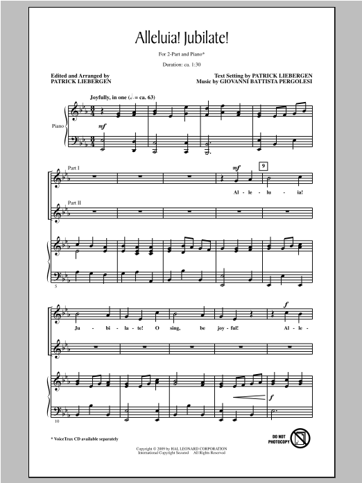 Patrick Liebergen Alleluia! Jubilate! sheet music, chords, lyrics - Printable PDF for 2-Part Choir