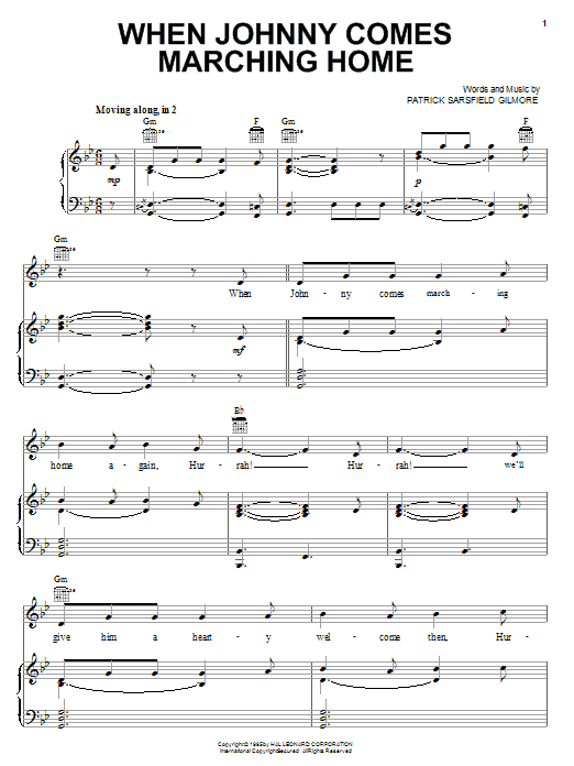 Download Patrick Sarsfield Gilmore When Johnny Comes Marching Home sheet music notes and chords for Piano, Vocal & Guitar (Right-Hand Melody) - Download Printable PDF and start playing in minutes.