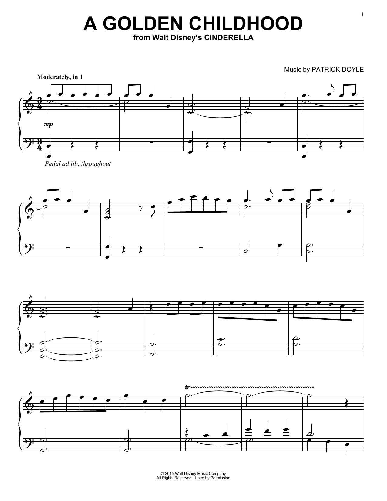 Learn to play Patrick Doyle A Golden Childhood sheet music for Easy Piano in minutes. Patrick Doyle A Golden Childhood sheet music preview music notes and score for Easy Piano including 8 page(s)