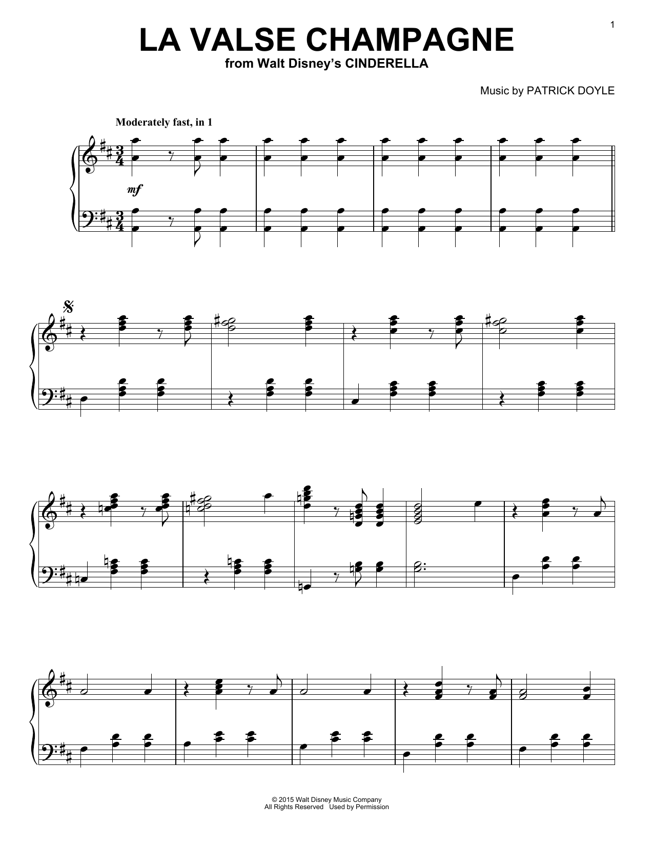 Learn to play Patrick Doyle La Valse Champagne sheet music for Easy Piano in minutes. Patrick Doyle La Valse Champagne sheet music preview music notes and score for Easy Piano including 5 page(s)