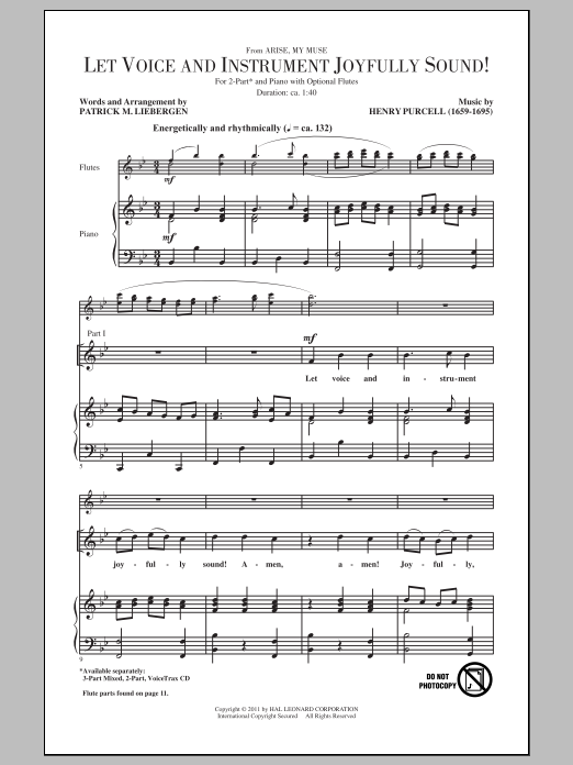 Henry Purcell Let Voice And Instrument Joyfully Sound! (arr. Patrick Liebergen) sheet music preview music notes and score for 2-Part Choir including 9 page(s)