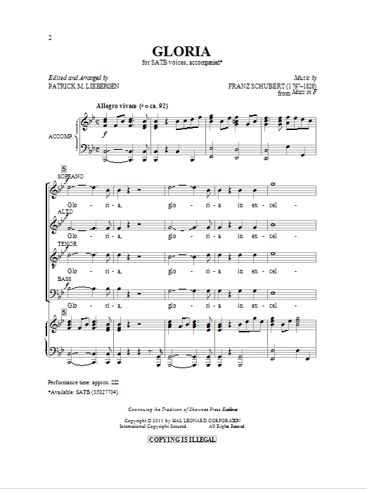Franz Schubert Gloria (arr. Patrick M. Liebergen) sheet music preview music notes and score for SATB including 11 page(s)