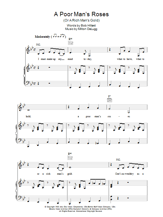 Patsy Cline A Poor Man S Roses Sheet Music Download Printable Pdf Standards Music Score For Piano Vocal Guitar 1218