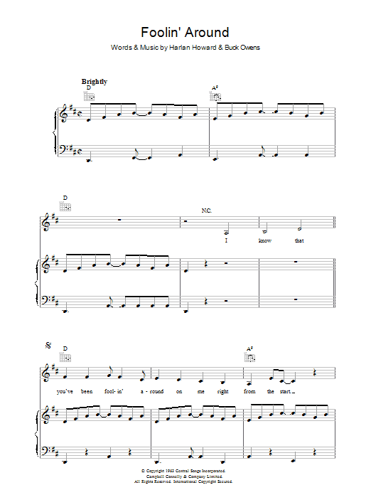 Learn to play Patsy Cline Foolin' Around sheet music for Piano, Vocal & Guitar in minutes. Patsy Cline Foolin' Around sheet music preview music notes and score for Piano, Vocal & Guitar including 9 page(s)