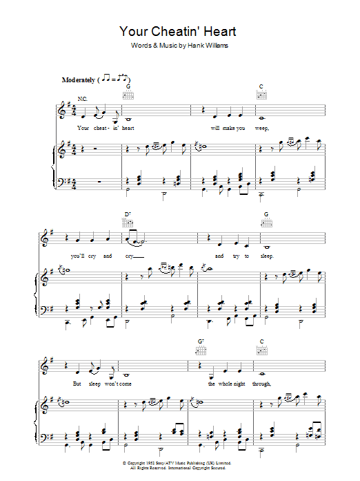 Learn to play Patsy Cline Your Cheatin' Heart sheet music for Piano, Vocal & Guitar in minutes. Patsy Cline Your Cheatin' Heart sheet music preview music notes and score for Piano, Vocal & Guitar including 4 page(s)