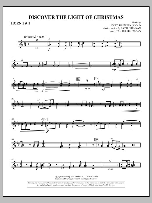Patti Drennan Discover The Light Of Christmas - F Horn 1,2 sheet music, chords, lyrics - Printable PDF for Choir Instrumental Pak