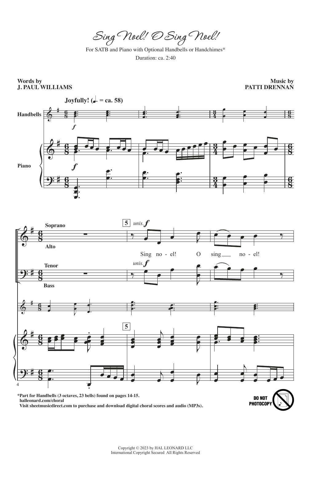 Patti Drennan Sing Noel! O Sing Noel! sheet music, chords, lyrics - Printable PDF for SATB Choir