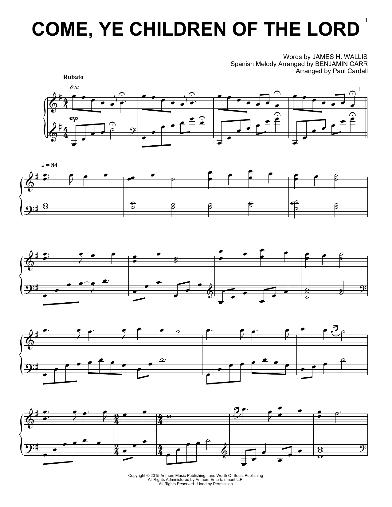 Paul Cardall Come, Ye Children Of The Lord sheet music, chords, lyrics - Printable PDF for Piano Solo