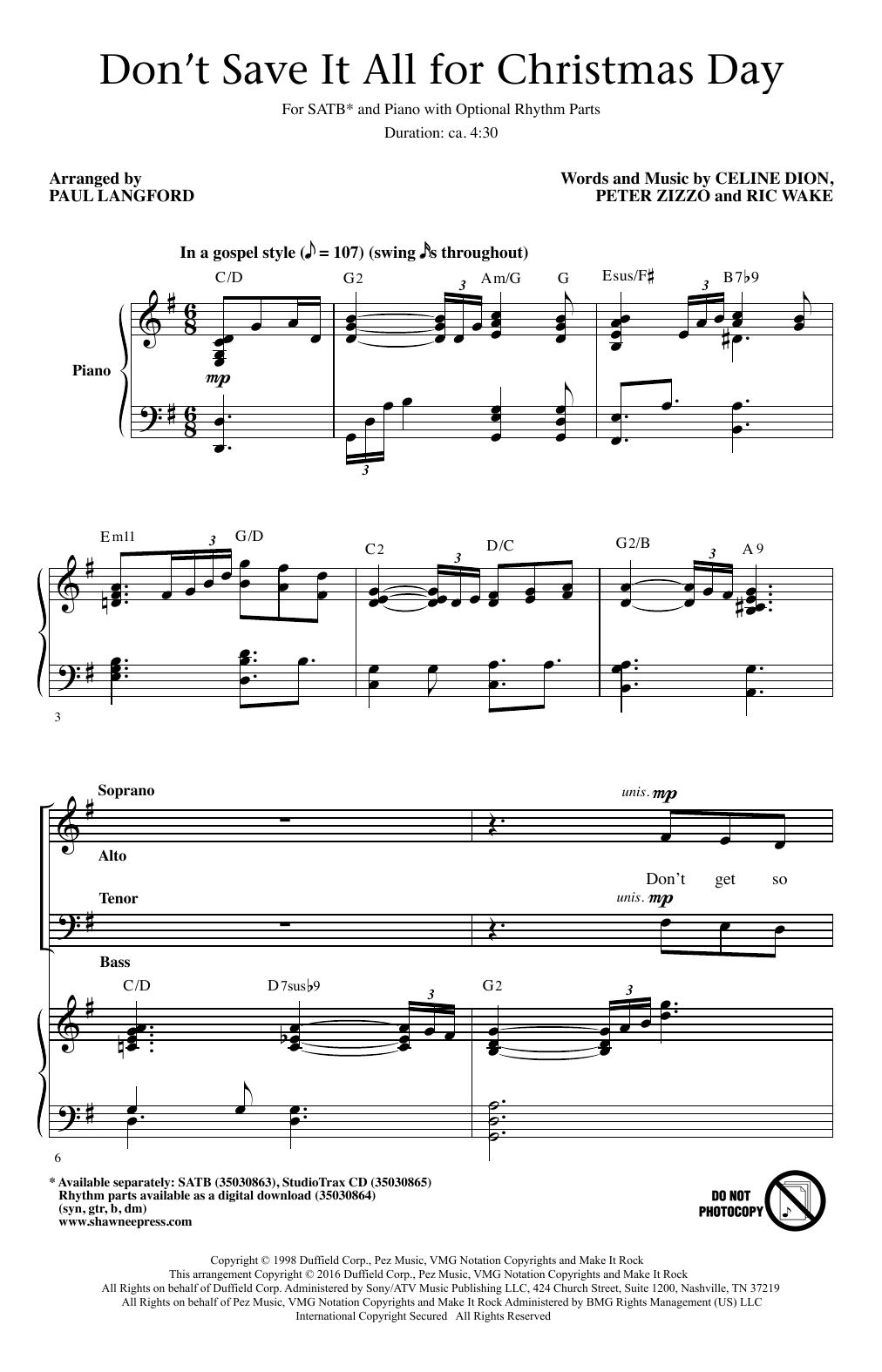 Paul Langford Don't Save It All For Christmas Day sheet music, chords, lyrics - Printable PDF for SATB