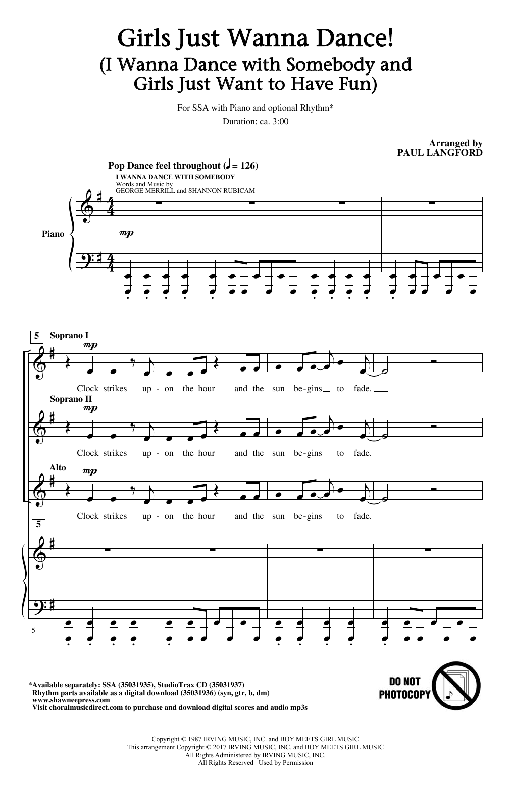 Paul Langford Girls Just Want To Dance! sheet music, chords, lyrics - Printable PDF for SSA
