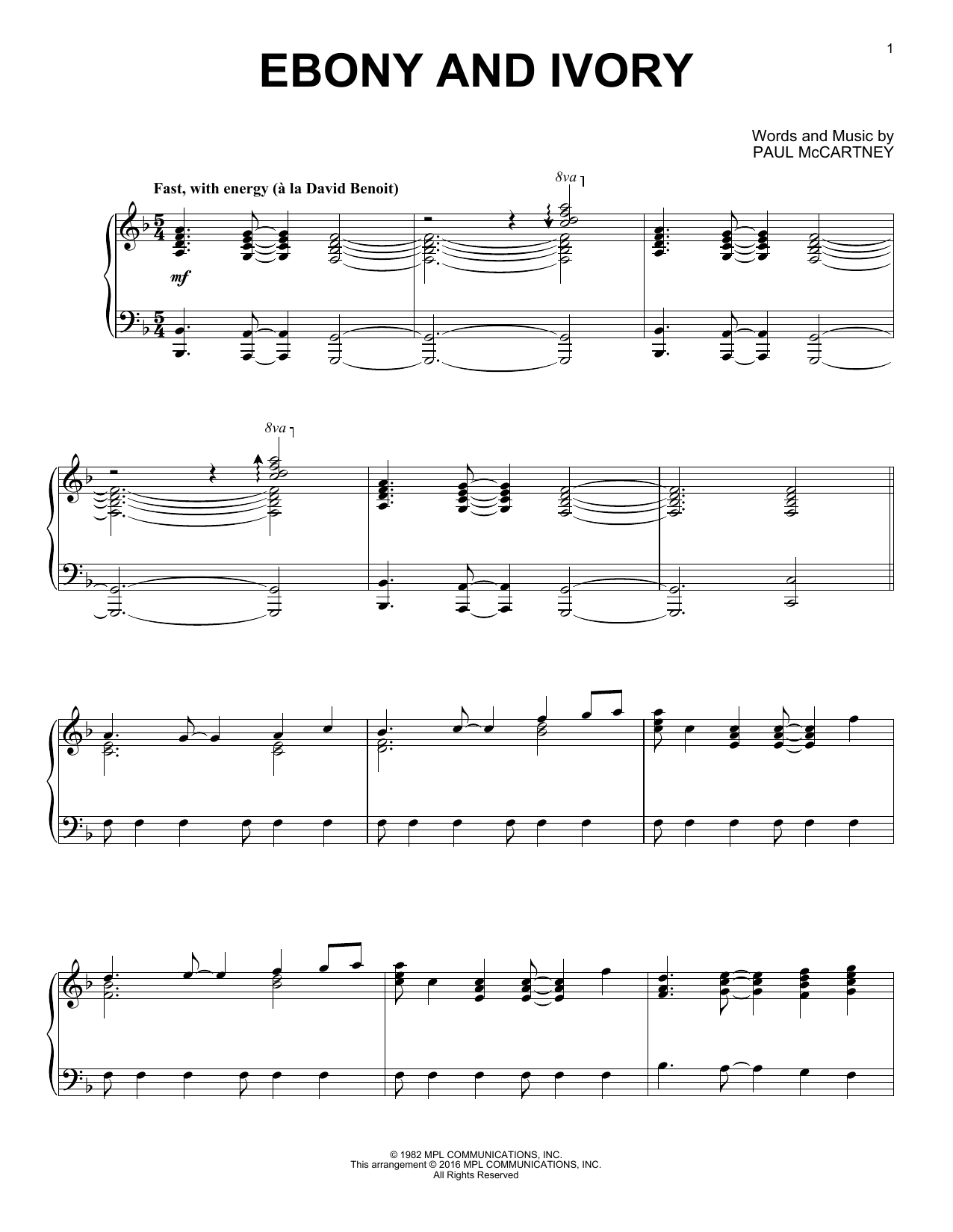 Paul McCartney and Stevie Wonder Ebony And Ivory sheet music, chords, lyrics - Printable PDF for Piano